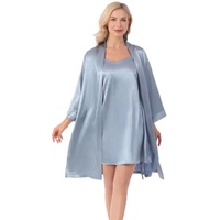 Vente en gros usine : Ensemble 2 pièces de luxe en satin, comprenant une chemise de nuit, une robe de nuit, une lingerie sexy et une robe nuisette unie, idéal pour l'été et les mariages.