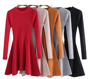 Vestido de Suéter de <span class=keywords><strong>Moda</strong></span> para Mujer al por Mayor, Vestidos de Punto de Alta Calidad con Corte en A, Mangas Largas para Otoño e Invierno, Estilo Dulce <span class=keywords><strong>Imperio</strong></span> - Product Image 2