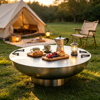 Brasero d'extérieur moderne avec couvercle fonctionnel amovible, transformable en table d'appoint, construction en acier inoxydable pour le camping
