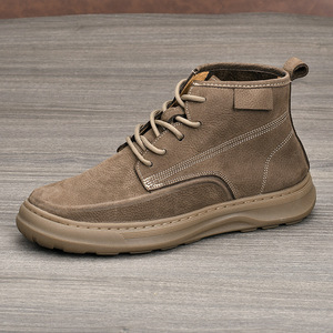 Martin Boot Men Ankle Height <b>Round</b> <b>Toe</b> Genuine Leather Soft Sole Flat <b>Heel</b> Solid Color Mid-Calf Boots Autumn Winter Style - Product Image 4