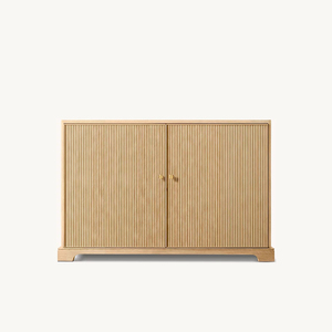 Armoire de rangement moderne en bois naturel cannelé avec poignées en or brossé pour salon, entrée, <span class=keywords><strong>buffet</strong></span> - Product Image 3