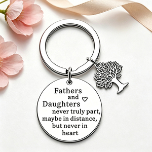Portachiavi in acciaio inossidabile per padre e figlia, con testo ispiratore inciso e ciondolo a forma di albero, regalo per la Festa del Papà da parte della figlia - Product Image 2