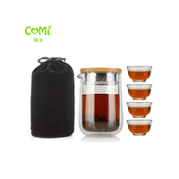 Service à thé de voyage écologique en verre borosilicate double haute qualité, 500 ml, avec théière et quatre tasses, style Kung Fu chinois, portable