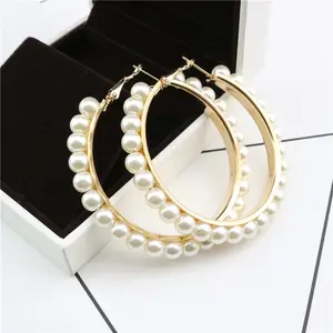 BELLE WORLD INS New Trend Big Hoop Pearl Earrings Gold Plated Charm Round Earrings Hot Minimalist Large Circle Earrings Jewelry
