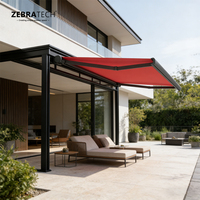 Auvent de terrasse électrique moderne de luxe de style cassette à bras repliables avec télécommande, doté d'un cadre en alliage d'aluminium et d'un revêtement en PVC