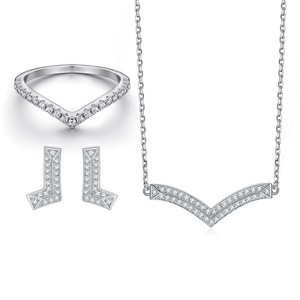 Sterling <b>Silver</b> Zircon Jewelry <b>Sets</b> with Prong Setting V Shape Trendy Design for Engagement Wedding & Anniversary Party Gifts - Product Image 1