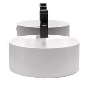 Lavabo da Appoggio Rotondo in Ceramica Bianca Fatto a Mano per Progetti di Appartamenti in Affitto - Product Image 2
