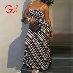 GX9140 Nouvelle Collection Été 2026 – Robe Longue Maxi Élégante et Unique en Maille Rayée à Bretelles Fines pour Femme - Product Image 1