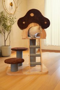 Kraft Paper Rope Sisal Post Faux Rabbit Fur Nest Coral Fleece Platform Rubber Wood Pet Scratcher Mushroom Design <b>Tree</b> Tower - Product Image 4