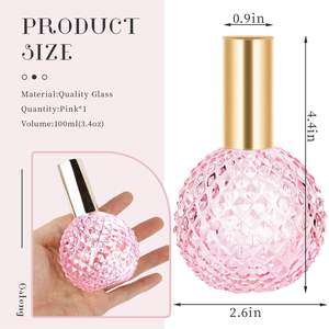 Flacon de parfum sphérique de luxe 100 ml, distributeur en verre avec pompe pulvérisatrice, rechargeable, rose, pour voyage - Product Image 4