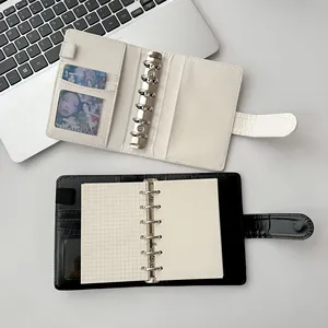 Cahier Macaron A7 Texture Crocodile Classeur en cuir extérieur 6 anneaux Couverture rigide pour l'école ou le bureau Style d'affaires à la mode - Product Image 2