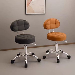 Tabouret Rond Pivotant et Réglable en Hauteur avec Roulettes et Dossier – Chaise Polyvalente pour Salon de Coiffure, Onglerie, Cour et Usage Domestique - Product Image 3