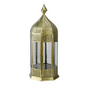 Decorative Luxury <b>Moroccan</b> <b>Lantern</b> Heat Resistance Metal & Glass Custom Designing Candle Holder Gold Color <b>Lantern</b> Home Decor - Product Image 1