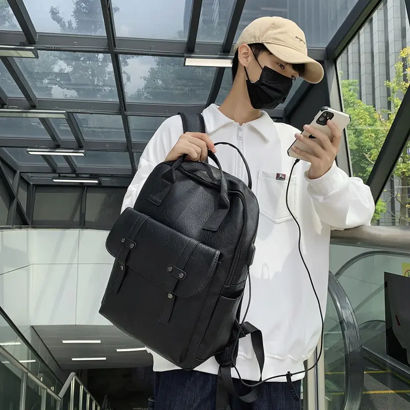 Backpack Soft Pu Large Capacity Backpacks Laptop School Bag Casual Waterproof Travel Backpacks For Men
