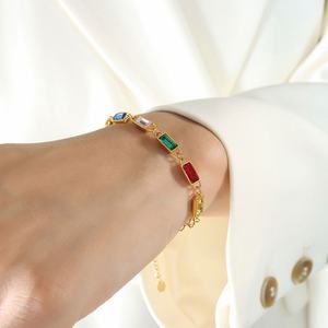 Korean Elegant Stainless Steel Zircon Necklace Fashion 14K Solid Gold Rainbow Tennis Necklace <b>Bracelet</b> <b>Set</b> for Women Girls - Product Image 5