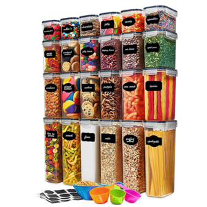24 Pack Airtight Food Storage Container Set Clear Plastic Kitchen and Pantry Organization Canisters with Durable Lids for Cereal