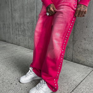 Shorts homme streetwear personnalisés, coupe évasée, en toile respirante, délavé à l'acide, effet soleil, plissé devant, taille élastique, pour l'hiver - Product Image 3