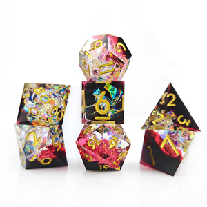 Juego de dados de resina de borde afilado para RPG Dungeons & Dragons juego de mesa negro rojo transparente lentejuelas poliédricas resina DND juego de dados - Product Image 1