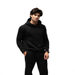 Sudadera con Capucha Negra para Hombre, Color Sólido, Corte Regular, Diseño Casual con Bolsillos, 100% Algodón French Terry, Ropa de Otoño - Product Image 1