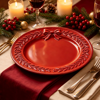 Assiette de présentation dorée classique Woju de 13 pouces, en plastique électroplaqué, avec bordure à nœud de Noël, pour la décoration de table de banquet
