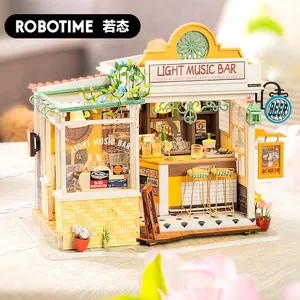 Robotime Rolife Creative Gifts DG147 Light Music Bar Adult Wooden Puzzles DIY Miniatures House Wood Crafts