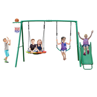 Ensembles de balançoire de soucoupe d'arrière-cour 440lbs, glissière multifonctionnelle résistante de support de balançoire en métal, cerceau de basket-ball d'enfants de balançoire de ceinture