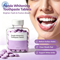 Comprimés de dentifrice violet à marque privée, saveur menthe, mini dentifrice solide, blanchiment des dents, comprimés de dentifrice violet