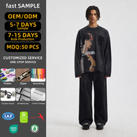 T-shirt à manches longues épais pour homme, 325 g/m², 100 % coton, effet vieilli, délavé par pulvérisation, coupe oversize, style streetwear, vente en gros