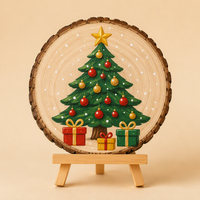Plaque ronde en bois à peindre, thème voiture rouge rétro de Noël, fourniture d'artisanat DIY pour décoration festive de bureau ou murale