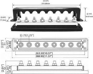 Barre omnibus en cuivre 600A avec couvercle, bloc de distribution d'alimentation CC 48V, 8 voies, goujons M10, bornier positif et négatif rouge et noir - Product Image 3