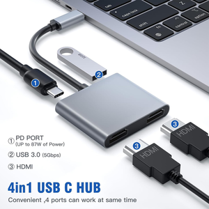 <span class=keywords><strong>TUTI</strong></span> Hub USB 4 en 1 Double HDTV 4k60hz PD 100w Charge Compatible Convertisseur Adaptateur Type C Station d'accueil pour Ordinateur Portable - Product Image 4