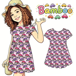 Robe irrégulière d'été pour fillette, en fibre de bambou respirante de haute qualité, avec imprimé camion personnalisé, pour enfants - Product Image 1
