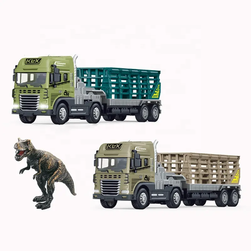 QS populer anak-anak Juguetes 1:24 daya inersia Model Diecast kendaraan hewan truk Aloi Trailer gesekan mainan mobil dengan lampu musik