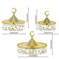 Gouden & witte ijzeren snoepdoos met deksel, halvemaan & sterpatroon, dienblad voor gedroogd fruit, Arabische feestelijke huisdecoratie, Ramadan dienblad