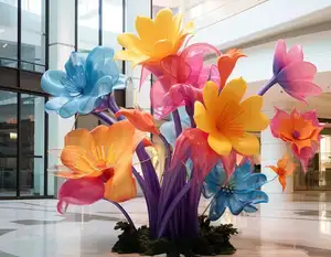 패션 거대한 유리 섬유 예술 꽃 동상 쇼핑몰 장식 실내 야외 장식