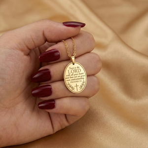 Collar con Versículo Bíblico Ovalado Personalizado Proverbios 3:5, Acero Inoxidable con Baño <span class=keywords><strong>de</strong></span> Oro <span class=keywords><strong>de</strong></span> 18K, Confía <span class=keywords><strong>en</strong></span> el Señor, Joyería Religiosa Cristiana - Product Image 1