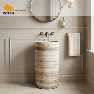 <span class=keywords><strong>Lavabo</strong></span> sur pied en travertin beige Cotrustone, douche en travertin argenté, <span class=keywords><strong>lavabo</strong></span> autoportant - Product Image 2