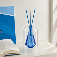 Bouteille diffuseur de parfum en verre soufflé à la main double couche Spa Diamond 110 ml, vide, sans flamme, pour huiles aromatiques, décor bleu, récipient d'arôme
