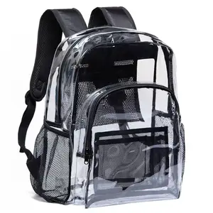 Hot Sale Custom Logo Klarer Rucksack Schult asche Hochleistungs-transparenter PVC-Rucksack mit verstärktem Gurt für den College-Arbeitsplatz