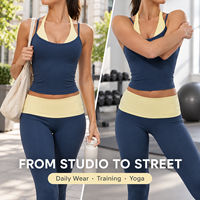 Ensemble de yoga 2-en-1 pour femme : débardeur halter superposé respirant et leggings contrastants pour le sport, le fitness et les loisirs