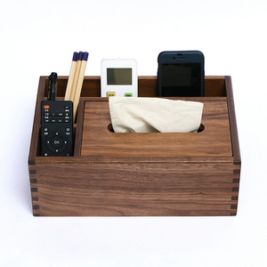Boîte à mouchoirs simple en bois massif de noyer noir, boîte de rangement rectangulaire multifonctionnelle pour le bureau, le salon, la table basse - Product Image 2