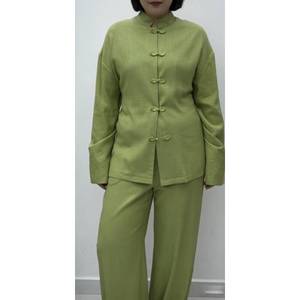 Nouvel ensemble deux pièces en lin mélangé de style <span class=keywords><strong>chinois</strong></span> pour <span class=keywords><strong>femme</strong></span>, haut à col mandarin et boutons grenouille, <span class=keywords><strong>pantalon</strong></span> large, tenue décontractée - Product Image 3
