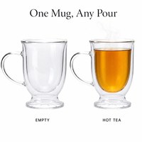 Gelas Kopi Kaca Borosilikat Tinggi Dua Lapis dengan Pegangan, Aman untuk Mesin Cuci Piring dan Microwave, Desain Modern untuk Penggunaan Unisex di Rumah dan Kantor.