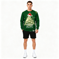 Sweat-shirt à col rond pour homme personnalisé OEM ODM avec impression intégrale par sublimation, motif arbre lumineux, pour les fêtes de Noël