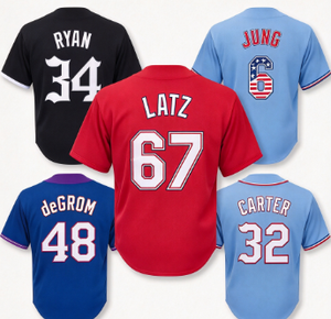 Maillot de baseball pour hommes RYAN # 34 LATZ # 67 JUNG # 6 deGROM # 48 CARTER # Chemises de sport brodées à 32 points, plusieurs styles, pour les fans - Product Image 1