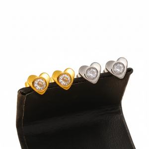 <b>Stud</b> Earrings Stainless Steel 18k Gold Plated Heart Shaped clear Crystal Inlay Polished Hypoallergenic Minimalist for Women - Product Image 1