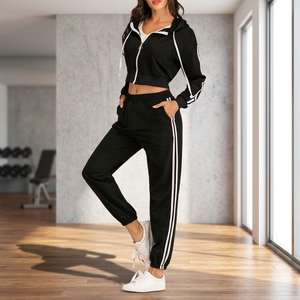 Custom Lace Puff Printed Women's Drop Shoulder Hooded Skinny Winter Button Streetwear 100% Cotton Tracksuit High Quality Unique - Product Image 3