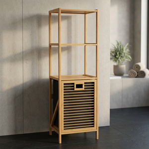 ERKUGO EKG81 Panier à linge en bambou moderne multi-usages de qualité supérieure à 3 niveaux 45x35x109cm pour la salle de bain, fabriqué en Turquie - Product Image 3