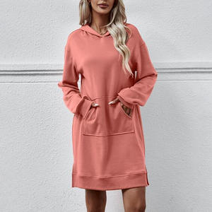 Robes pullover à manches longues de couleur unie pour femmes, robes à capuche décontractées solides avec poche et cordon de serrage - Product Image 5