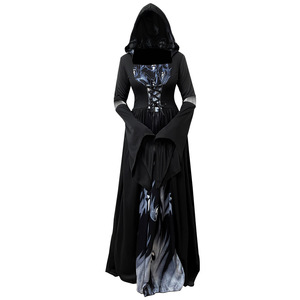 Disfraz de Bruja de Halloween con Capucha, Vestido Largo Negro para Mujer, Disfraz de Cosplay, Actuación en Escenario, Disfraz Elegante - Product Image 2